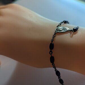 Vintage Prayer Bracelet Sterling Sacred Heart and Virgin Mary Medal Glass Beads